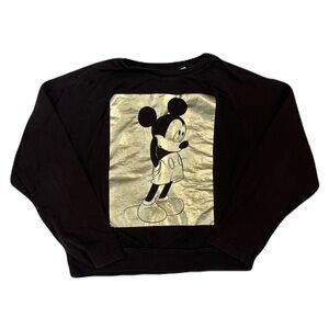 Zara Black Long Sleeve Tee with Gold Mickey Mouse Graphic